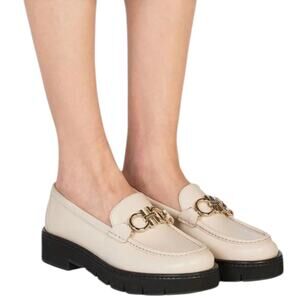 Salvatore Ferragamo Beige Loafers with Gold Accent